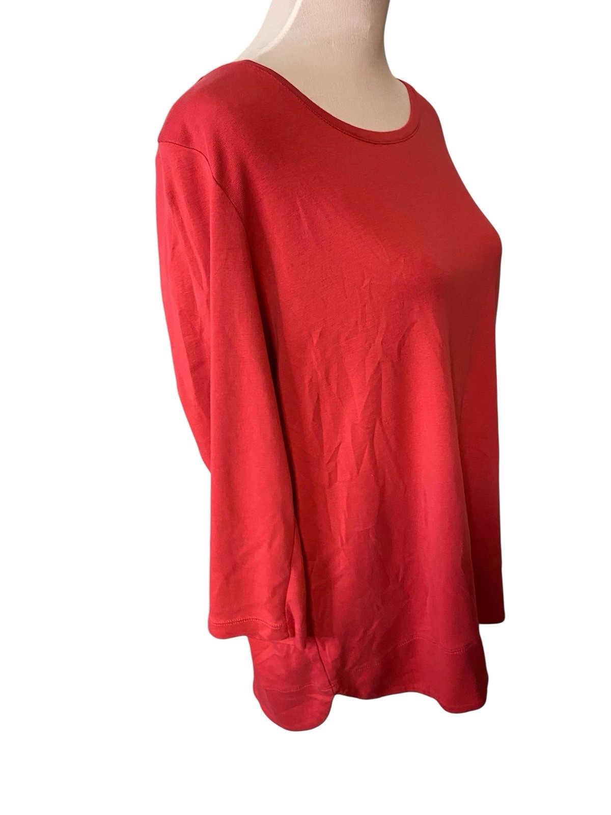 J Jill Perfect Pima 3/4 Sleeve Scoop Neck Top Women's Large Poppy Red Color