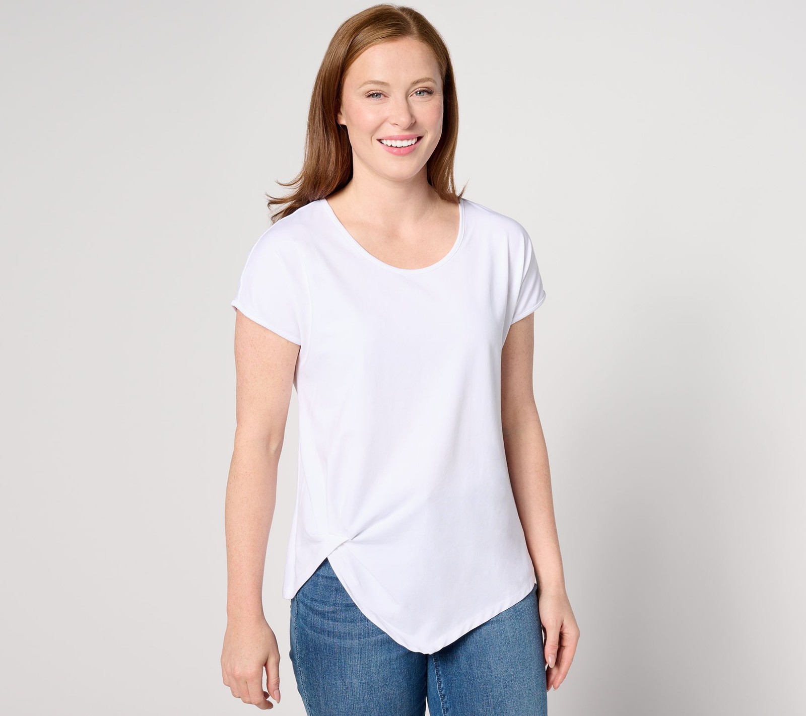 Women with Control Women's Top Sz XL Washed Cotton w Twist Pleat White A660775