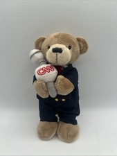 VTG CNN News Anchor Reporter Teddy Bear Tan Plush w/ Blue Suit & Mic Journalism