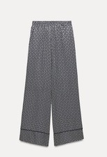 Zara Geometric Print Satin Wide Leg Trousers SZ XL NWOT