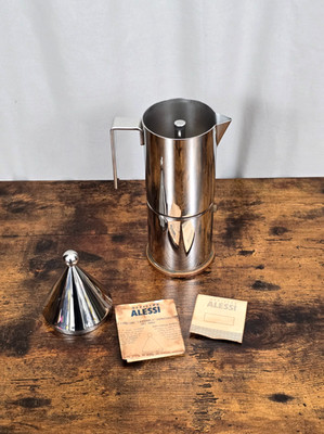 ALESSI La Conica Aldo Rossi Design 3 Cup Espresso Maker INOX 18/10 w/Copper Base