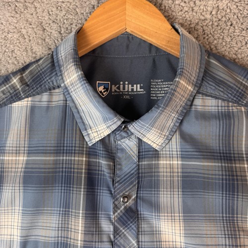 Kuhl Eluxur XXL Men’s Pearl Snap Plaid Blue Short Sleeve Shirt - Picture 2 of 10