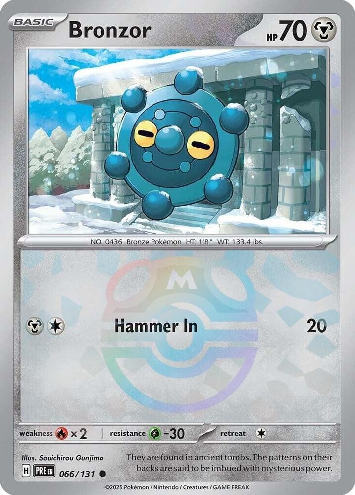Bronzor Master Ball Pattern 066/131 Common Prismatic Evolutions LP Pokemon Card