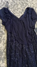 Navy Blue Sequins Gown with Flutter Sleeves