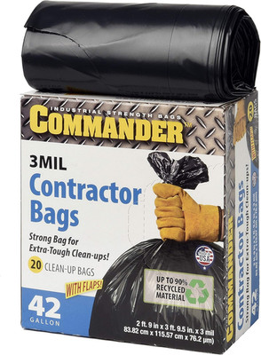 42 Gallon 3 Mil Heavy Duty Contractor Trash Bags Black Pack of 20 Commercial