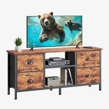 TV Stand with 4 Drawers, 43 Inch Entertainment Center with Open Shelves, Medi...