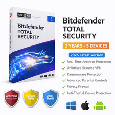 Bitdefender Total Security 2026 - 2 Years 5 Devices  WINDOWS,MAC,ANDROID 