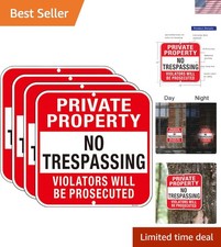 Weatherproof 4-Pack No Trespassing Signs - 12x12 Reflective Aluminum, Easy Mount