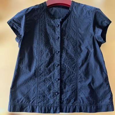 Issey Miyake Haat Bestickte Bluse Größe 2 Schwarz
