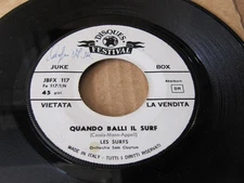 Les Surfs – Quando Balli Il Surf 45 WHITE LABEL PROMO Disques Festival JUKEBOX