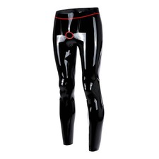 Mens Latex Pants Trousers with Ring Hole Rubber Underpants Fetish Clubwear