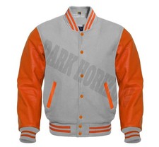 Varsity Letterman Wool&Real Cowhide Leather Retro Bomber Baseball College Jacket