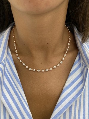 Damenkette Halskette 6 kt Rundschliff Laborgefertigt Diamant 14 kt Rotgold-Finish