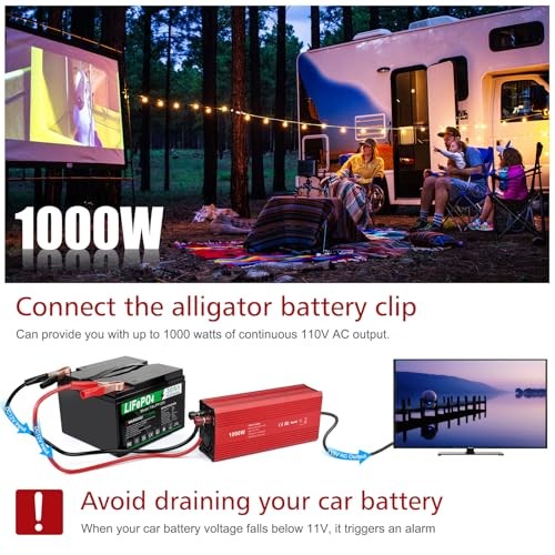  1000W/2000W(Peak) Power Inverter for Vehicles, DC 12V to 110V AC 1000W Red - Picture 6 of 8