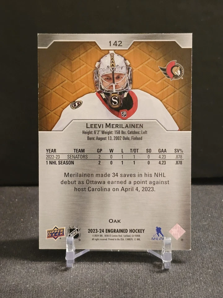 2023-24 Upper Deck Engrained Oak Leevi Merilainen RC 399/399 *Bookend* #142 - Image 2 of 4