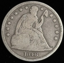 Dollar Liberté assis 1846, bien circulé, (20234)