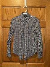 LAUREN RALPH LAUREN Gingham Shirt Cotton Women Small Navy Blue White Prep Class