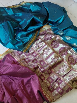 Wunderschöner  Sari ~ Saree ~ Grün/Weinrot /Gold