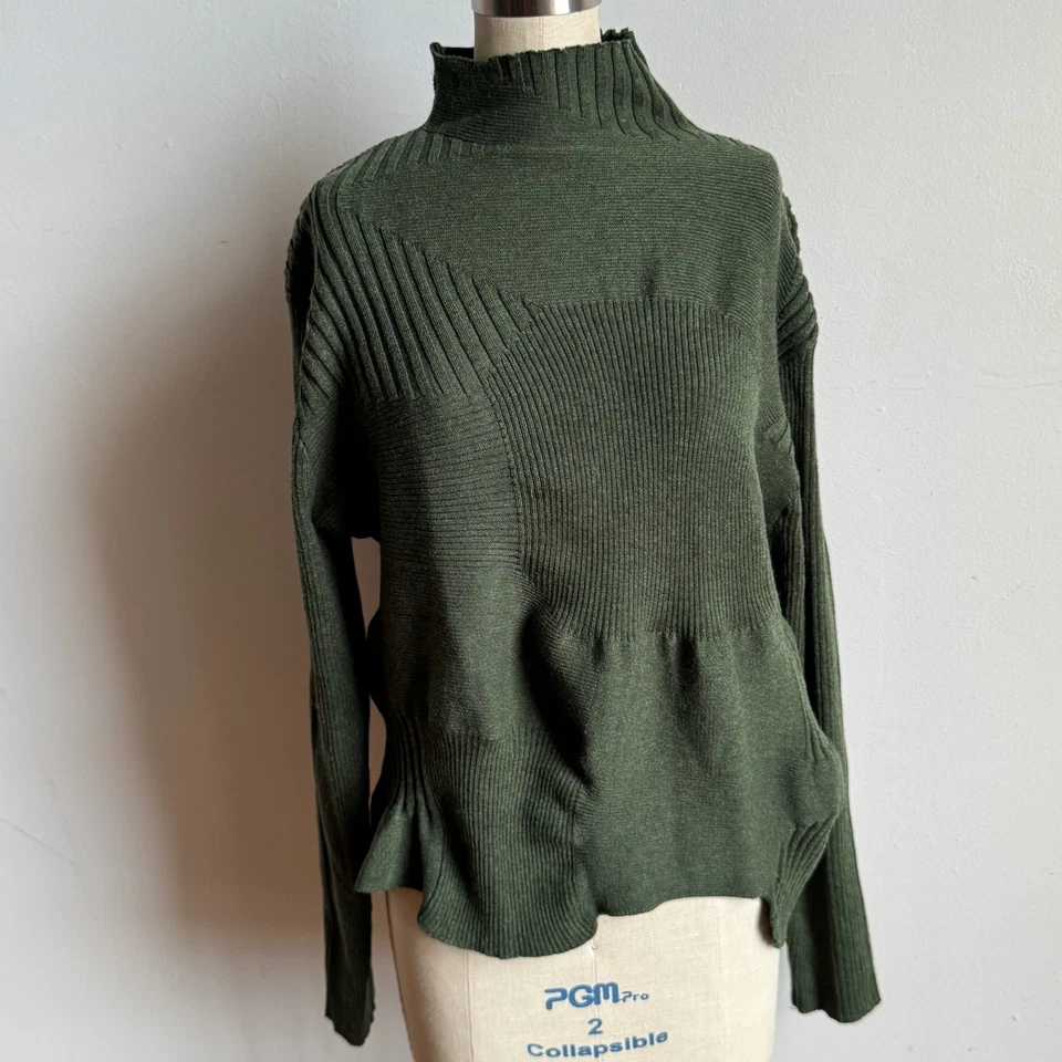 PLEATS PLEASE Green Asymmetrical Sweater with Funnel Neck - L/XL - Image 3 of 4