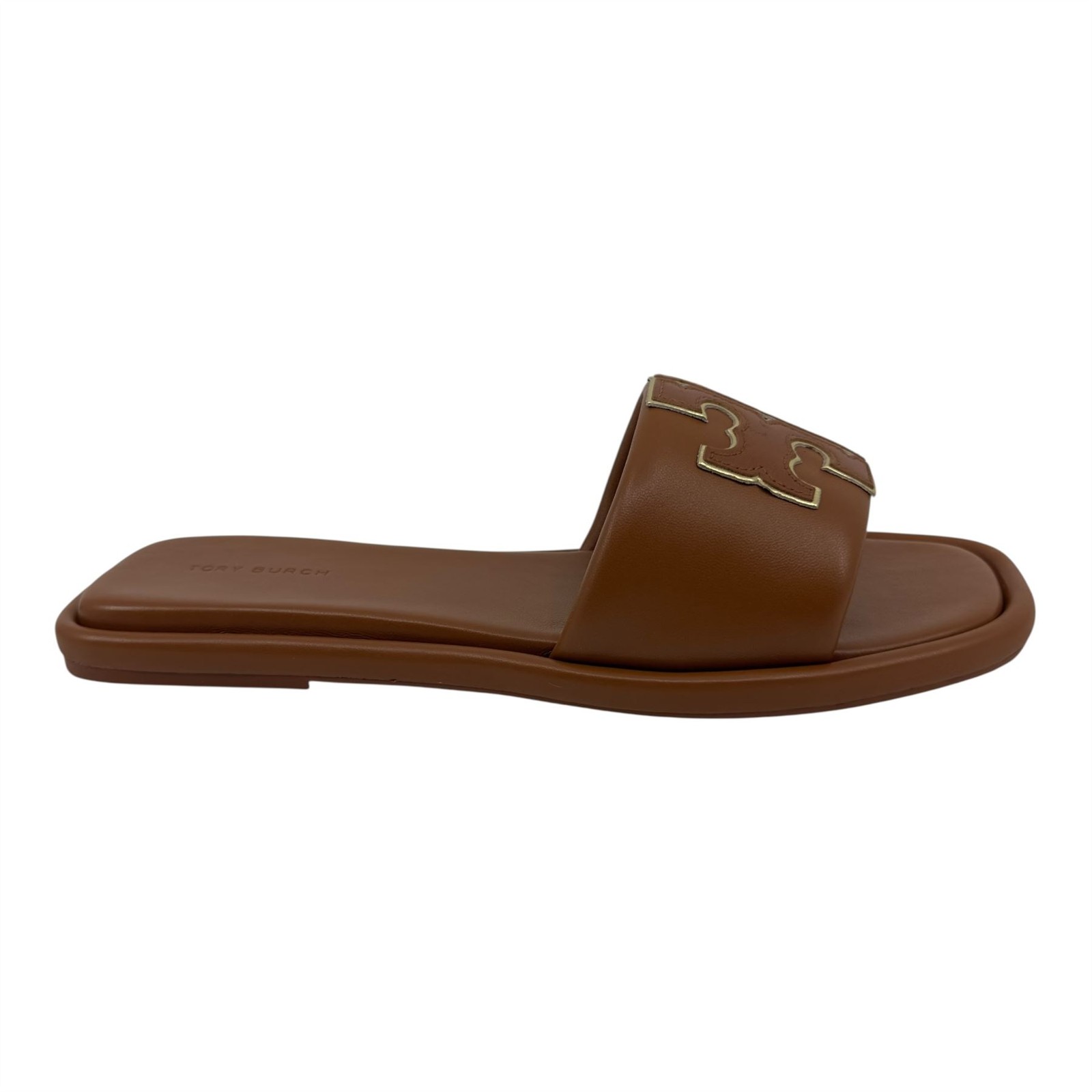 Tory Burch Double T Sport Slide Bourdon Miele Gold Womens Nappa Leather Slide