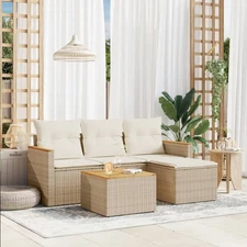 Garden Sofa Set Beige Polyethylene (PE) rattan Large Modular