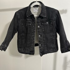 Kids Zara Black Denim Jacket Size 4-5 Years Lined With Pockets Unisex Faded Look