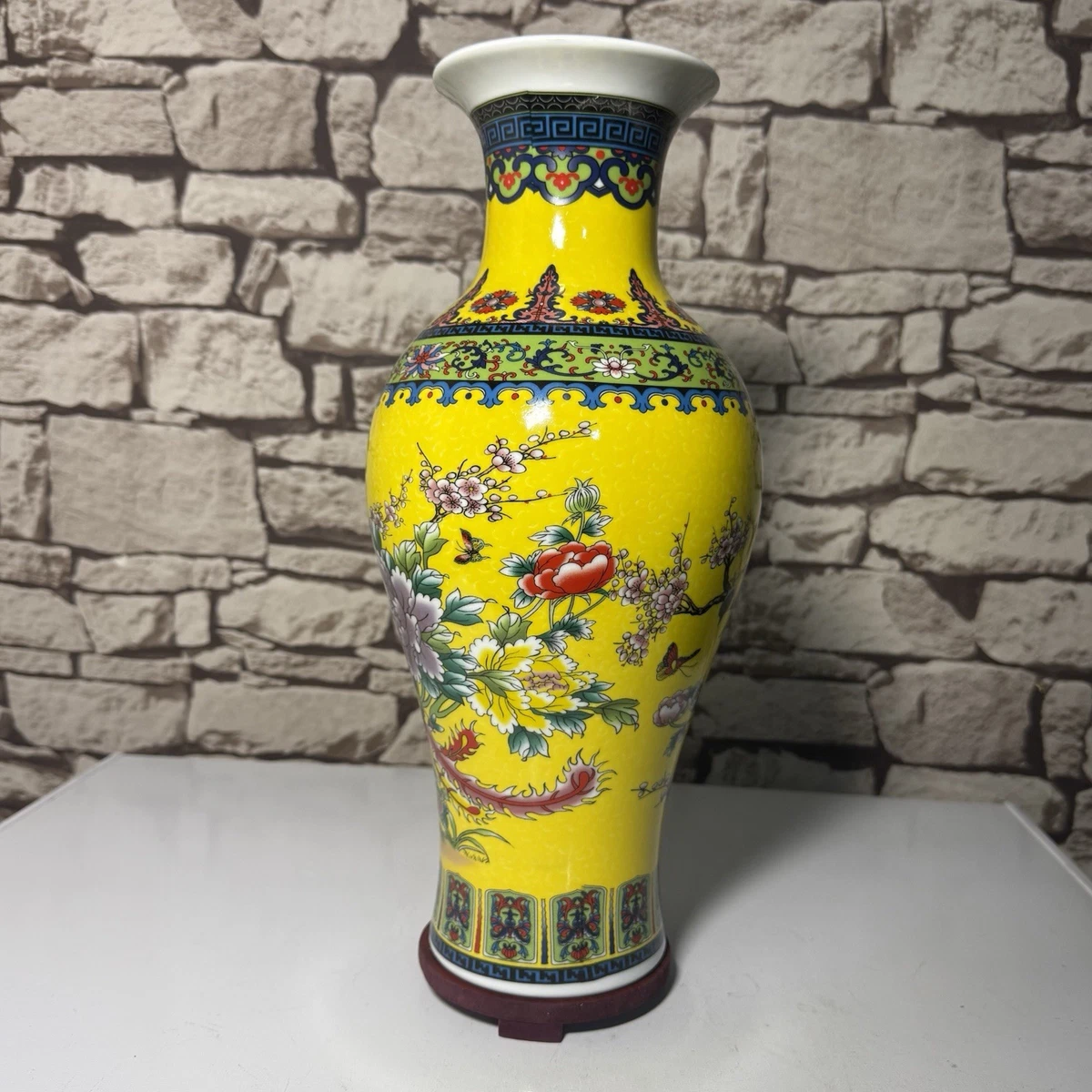35cm Tall Birds & Trees Enamel Paint Porcelain Flower Vase for Home Décor / Gift