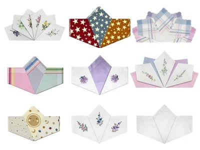 WARWICK & VANCE Womens 100% Cotton Handkerchiefs Embroidered Patterned Floral Choose Your Deisgn