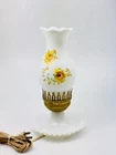 Vintage Milk Glass Electric Table Lamp Hand-Painted Yellow Roses Scalloped Shade