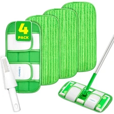 4 Pack Reusable Microfiber Mop Pads, Compatible with Swiffer Sweeper, Machine...