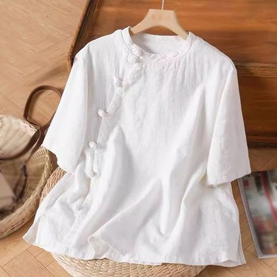 Summer Chinese Style Womens Casual Loose Han Fu Cotton Line Shirts Tops Blouse