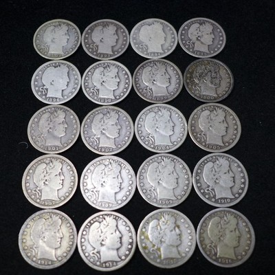Starter Set Lot of 20 Different Barber Silver Quarters AG to VG 1892-1916 -Lot 9