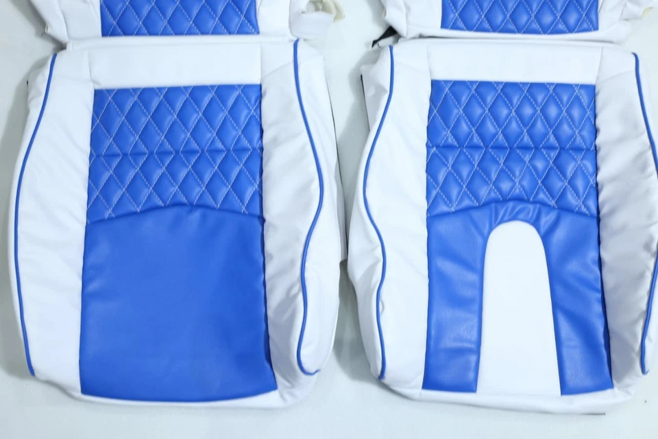 FUNDAS DE ASIENTO DEPORTIVAS DE CUERO SINTÉTICO AZUL Y BLANCO APTAS PARA NISSAN 350Z 2003-2008 Foto 4 de 4