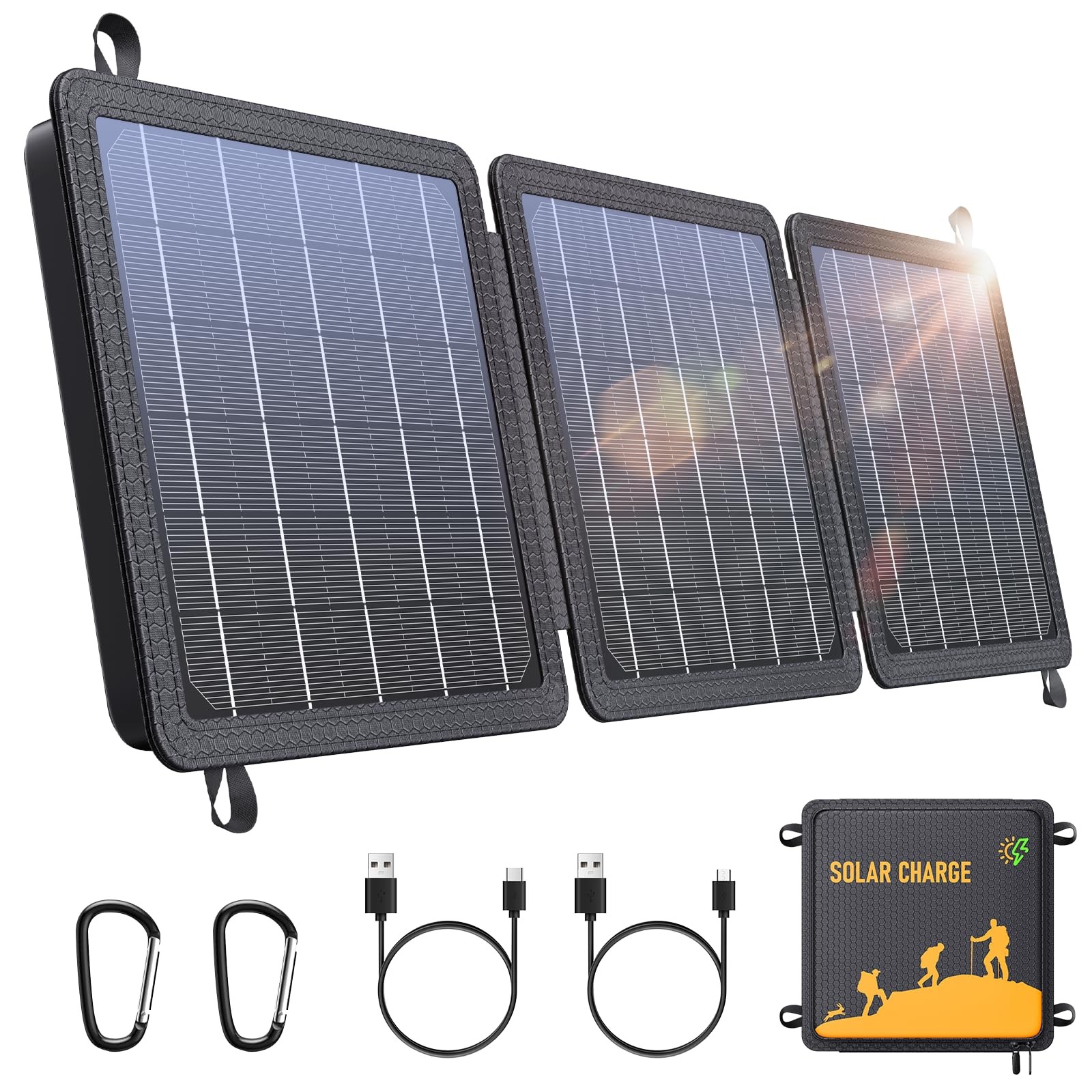 15W Small Portable Solar Panel Chargers (5V/3.0A USB-A/USB-C