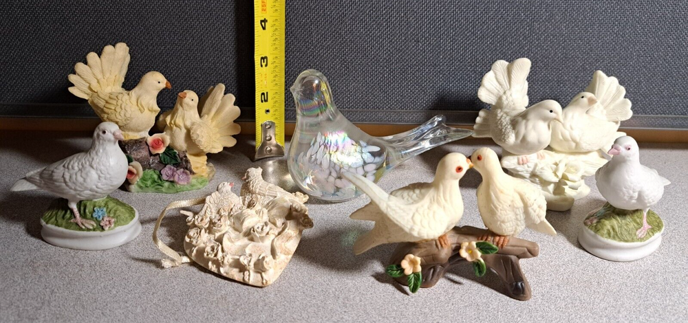 Vintage Dove Figurines Glass Porcelain Ceramic salt stone Resin? Lot #814L37-39