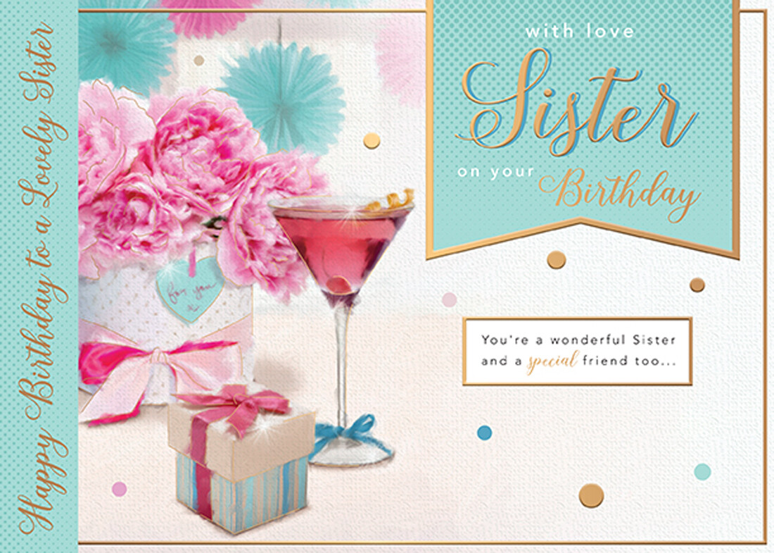 SISTER Happy Birthday Greeting Card With Love By Words and Wishes