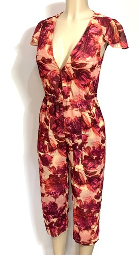 FOR LOVE AND LEMONS Sweet Jane Cropped Red Floral Jumpsuit Size Small - Picture 5 of 11