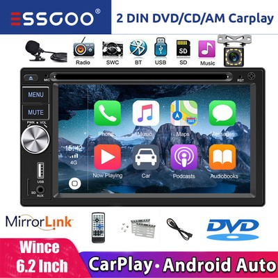 Double DIN CarPlay/Android Auto CD/DVD Player Car Stereo Radio Touch Screen +CAM