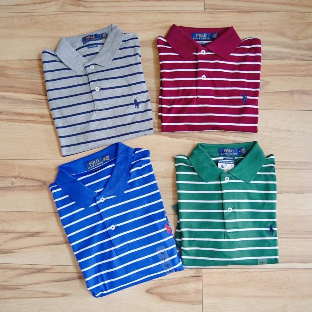 Clearance Men Polo Ralph Lauren Soft Cotton Polo Shirt Striped - CLASSIC  FIT - S