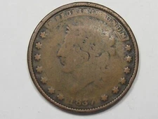 1837 US Hard-Times Token: One Cent (Rotated Reverse).  #10