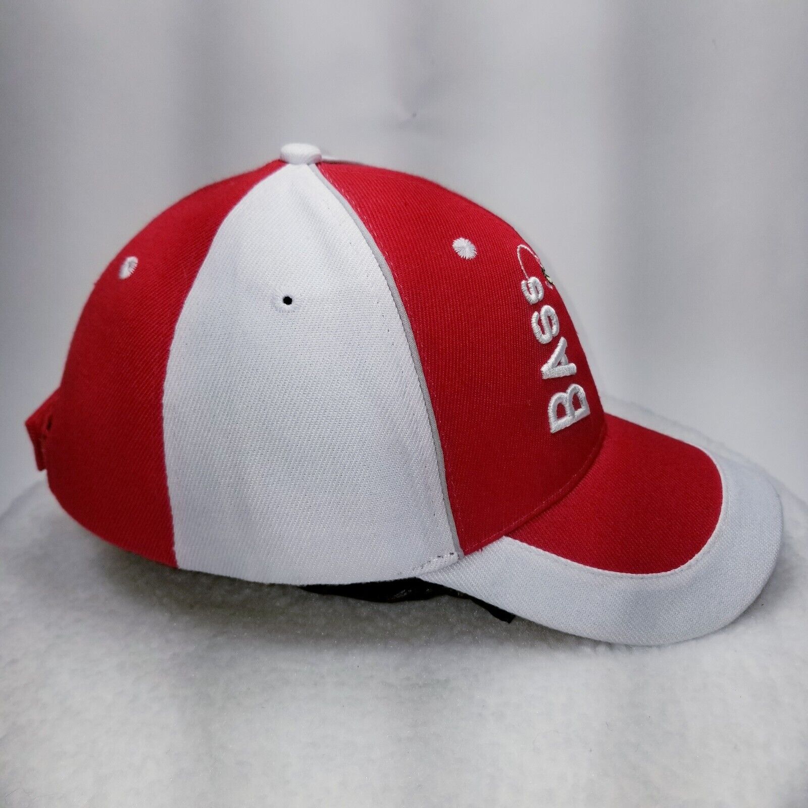 Bass Fishing Hat Baseball Cap Adjustable Red White Large Embroidered Logo  Mens