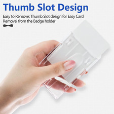 Hard Clear Plastic ID Badge Name Card Holder with Easy Access Thumb Slot 2 Pack