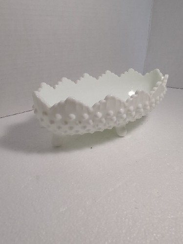 Fenton White Milk Glass Footed Hobnail Pickle Candy Relish Dish - Picture 2 of 6