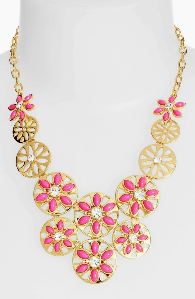 Kate Spade Eyelet Garden Bib Necklace $198 PINK FLOWERS DAISY