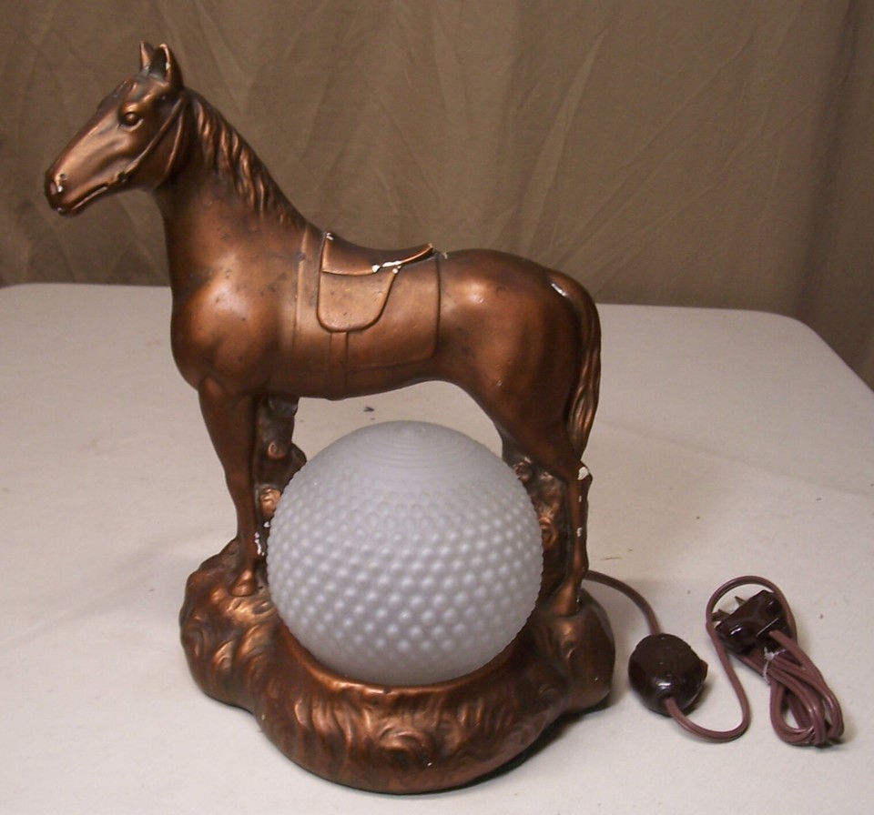 Antique Horse Lamp CSM Chalk Ware Vtg Art Switch Dated 1937 Rewired USA