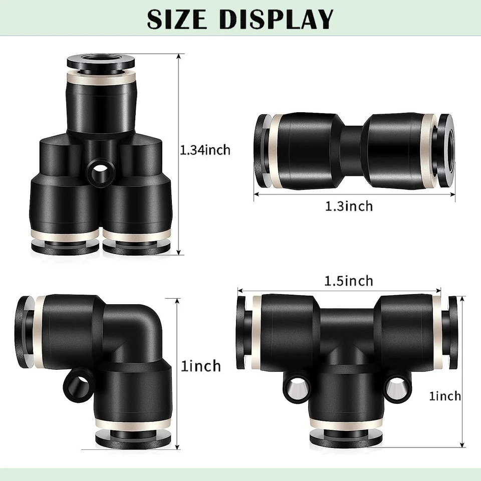 Push to Connect Fittings Air Line Pneumatic Fittings Kit Fits 1/4 Inch OD 20 Pcs - Image 2 of 4