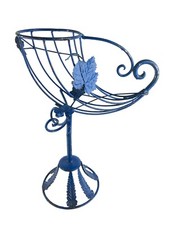 Metal Wire Cornucopia Single Wine Bottle Holder Stand Blue Leaf Caddy