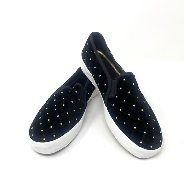 Keds for Kate Spade Black Velvet Pull On Sneakers with Gold
