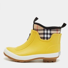 Burberry Yellow Rubber and Vintage Check Neoprene Rain Boots Size 33