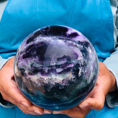 3360G Natural Fluorite Quartz Sphere Crystal Energy Ball Healing Decor